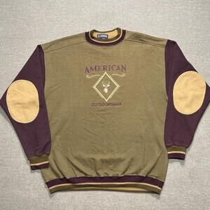 VTG American Outdoorsman Sweatshirt Mens Large Elbow Patch Embroidered Deer